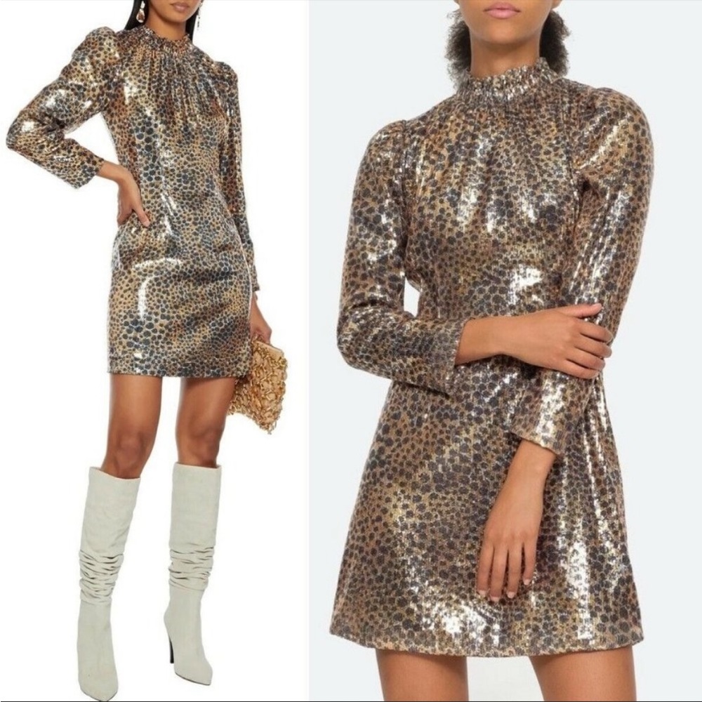 Sea New York Leo Sequin Leopard Print Mini Dress